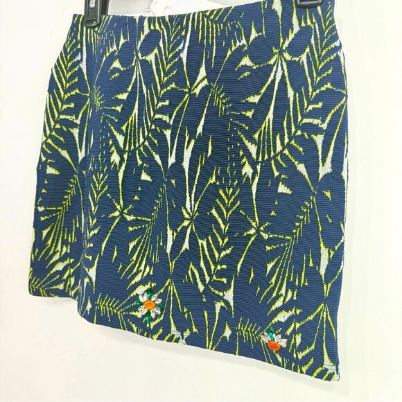 Zara Blue Tropical Textured Jacquard Rhinestone Floral Stretch Mini Skirt NEW - Picture 9 of 14